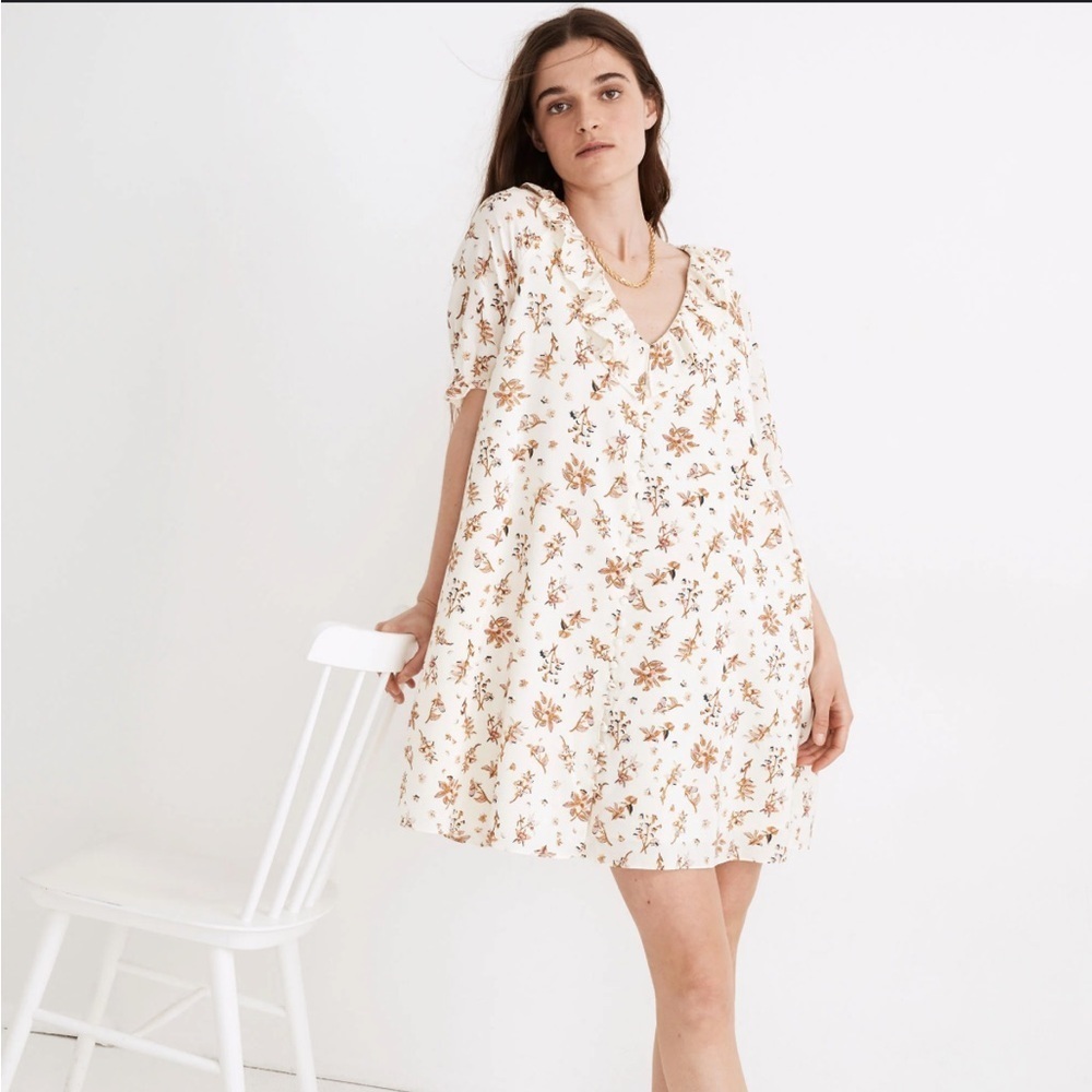 Madewell Ruffle Neck Trapeze Dress in Floral Reef
